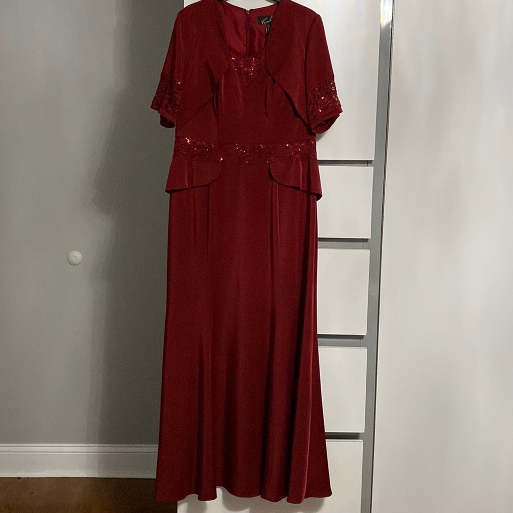 Burgundy evening dress with lace